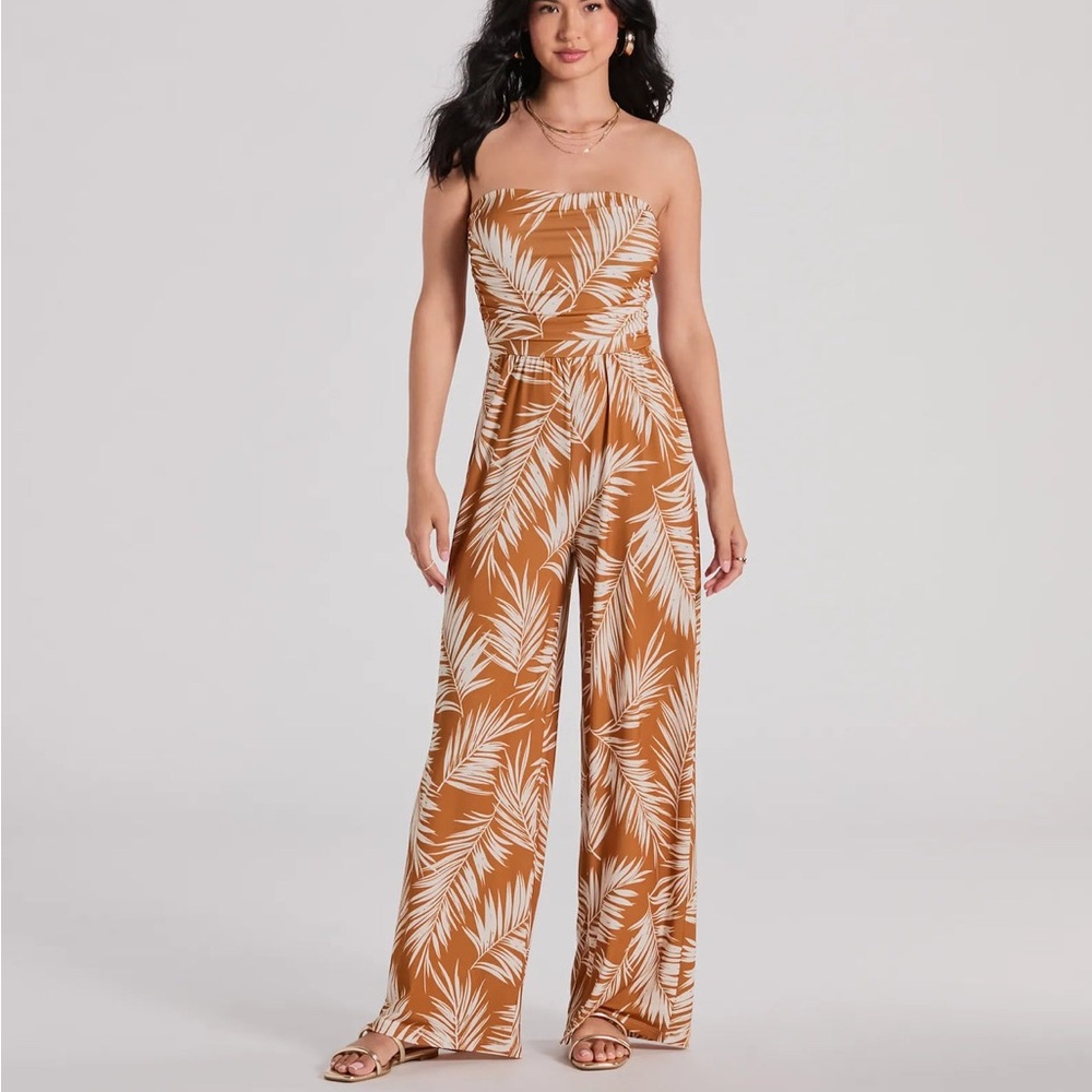 Windsor Brown and White Tropical Print Jumpsuit